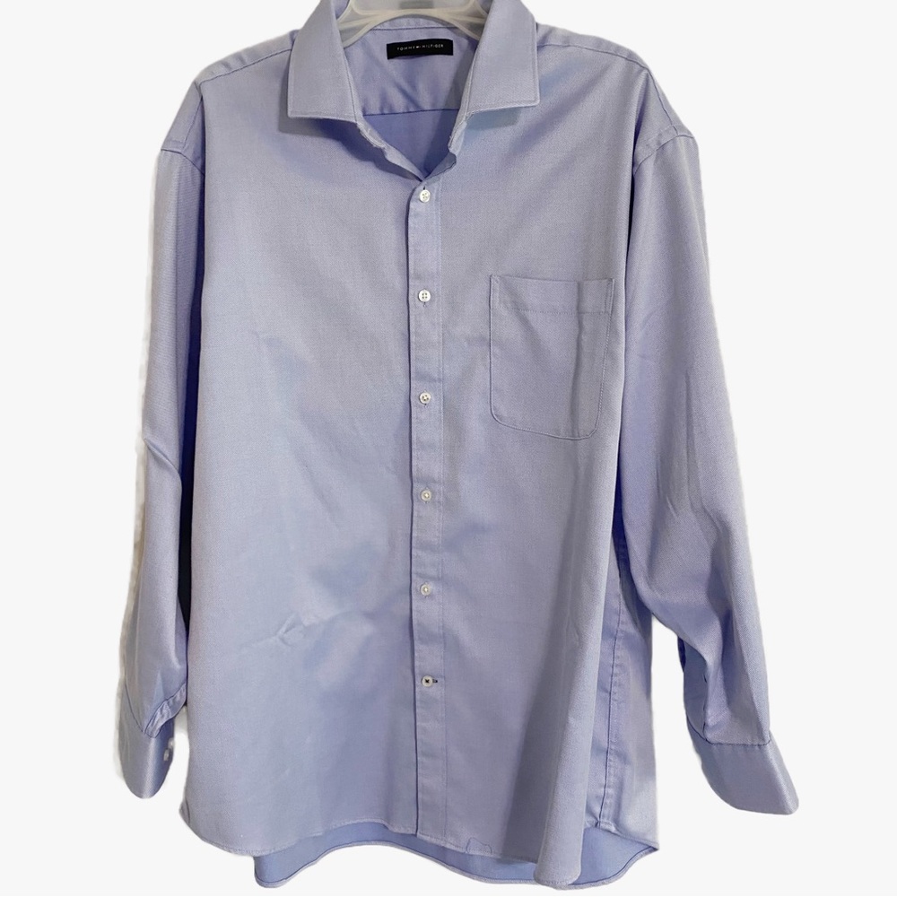 Tommy Hilfiger Men's Button-down Dress Shirt Size 18 (34-35) Blue Long Sleeve